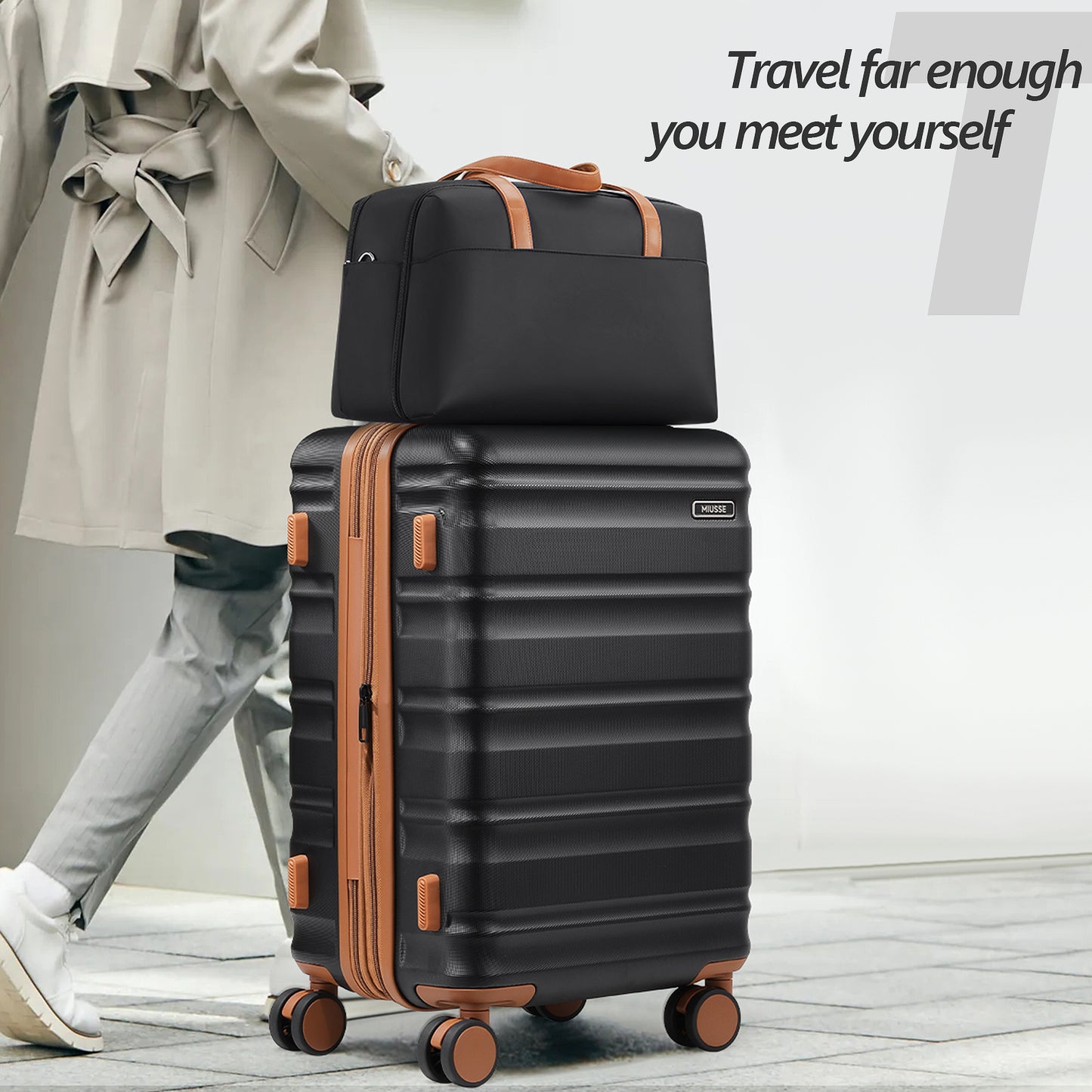 MIUSSE 5 Piece Luggage Set, Hardshell Lightweight Suitcase with TSA Lock Spinner Wheels, 100% PC Luggage Set 20in 24in 28in - Black