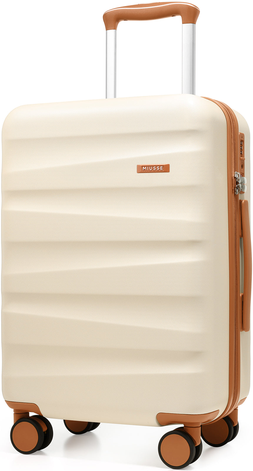 MIUSSE 20 inch Carry On Luggage Airline Approved 100% PC Lightweight Hard Shell Suitcase with Spinner Wheels and TSA Lock, White