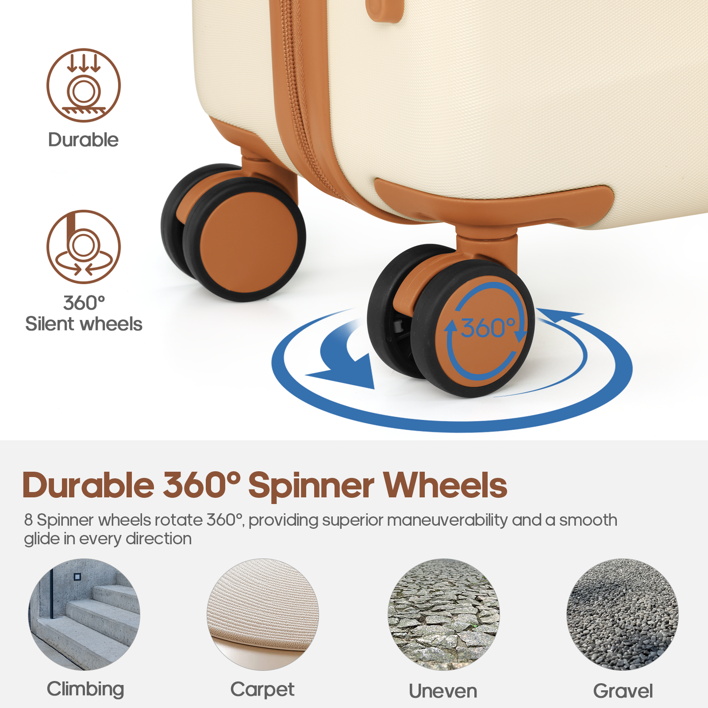 MIUSSE 20 inch Carry On Luggage Airline Approved 100% PC Lightweight Hard Shell Suitcase with Spinner Wheels and TSA Lock, White