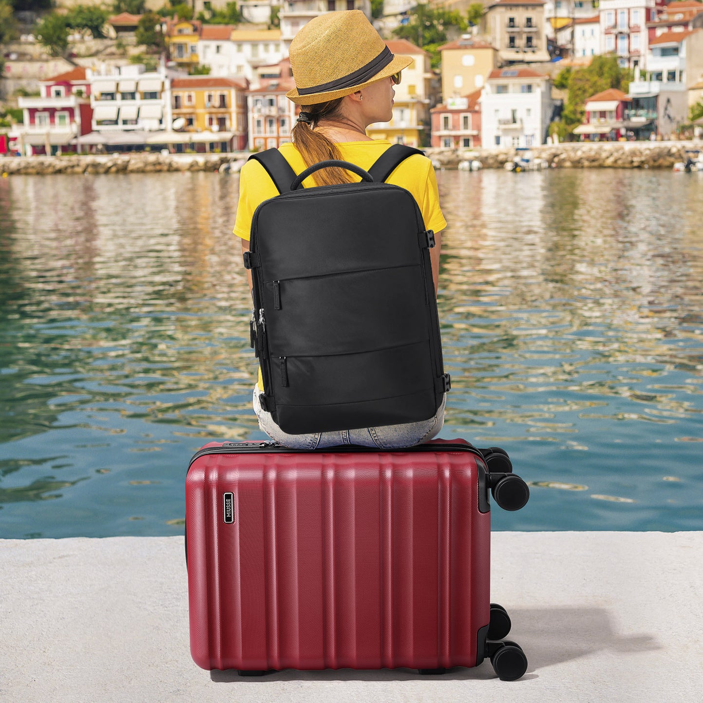 MIUSSE Luggage Sets 3 Piece, 20 Inch Carry On Luggage with Wheels, 100% PC Hardshell Suitcase with TSA Lock, Carry On Suitcases Airline Approved With Travel Backpack for Men Women