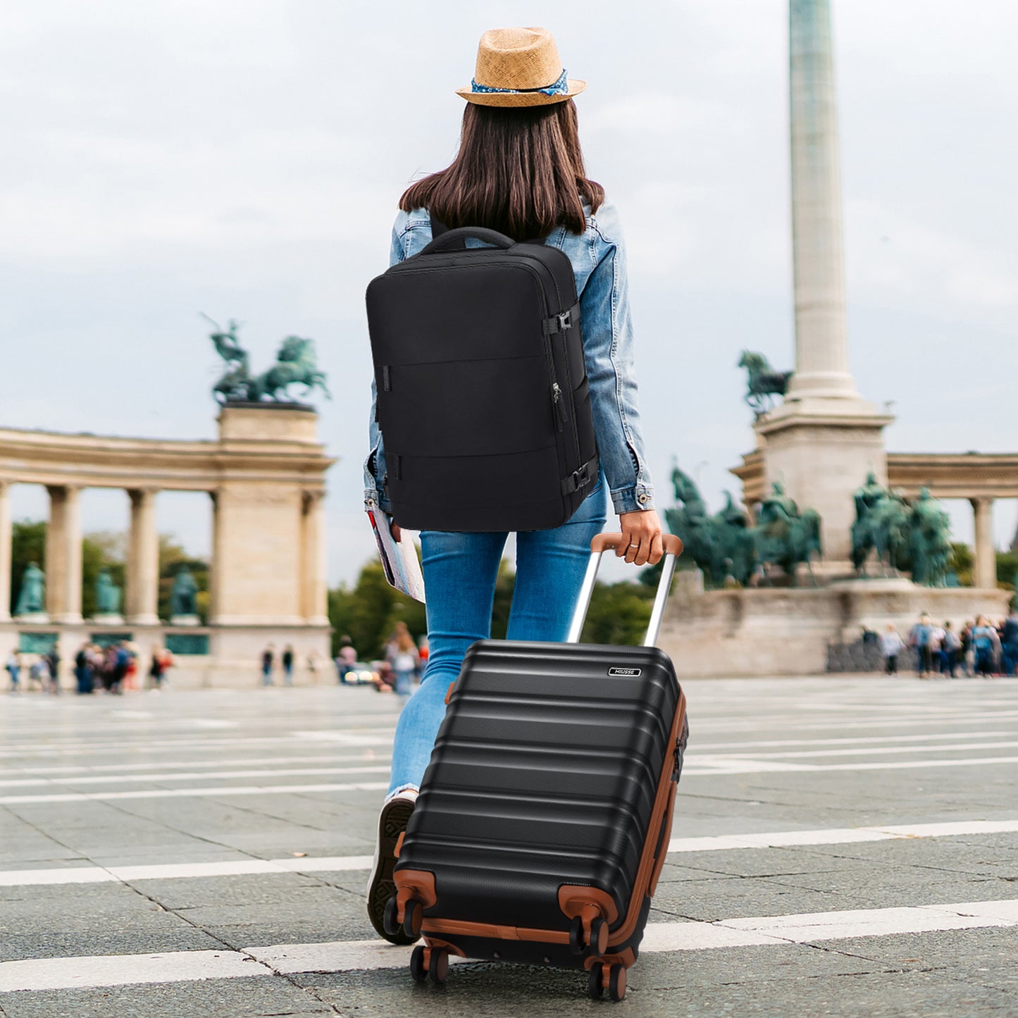 MIUSSE Carry On Luggae for Airplane, 20 Inch Carry On Suitcase with Spinner Wheels and TSA Lock, Hard Shell Luggage Sets 3 Piece with Travel Backpack