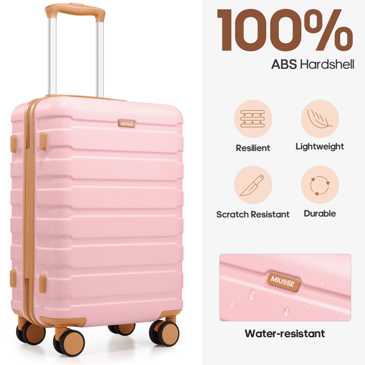 MIUSSE Carry On Luggage Set, Hard Shell Luggage Sets 3 Piece, Luggage with Backpack Set, 20 Inch Carry On Luggage Set with Backpack for Men Women