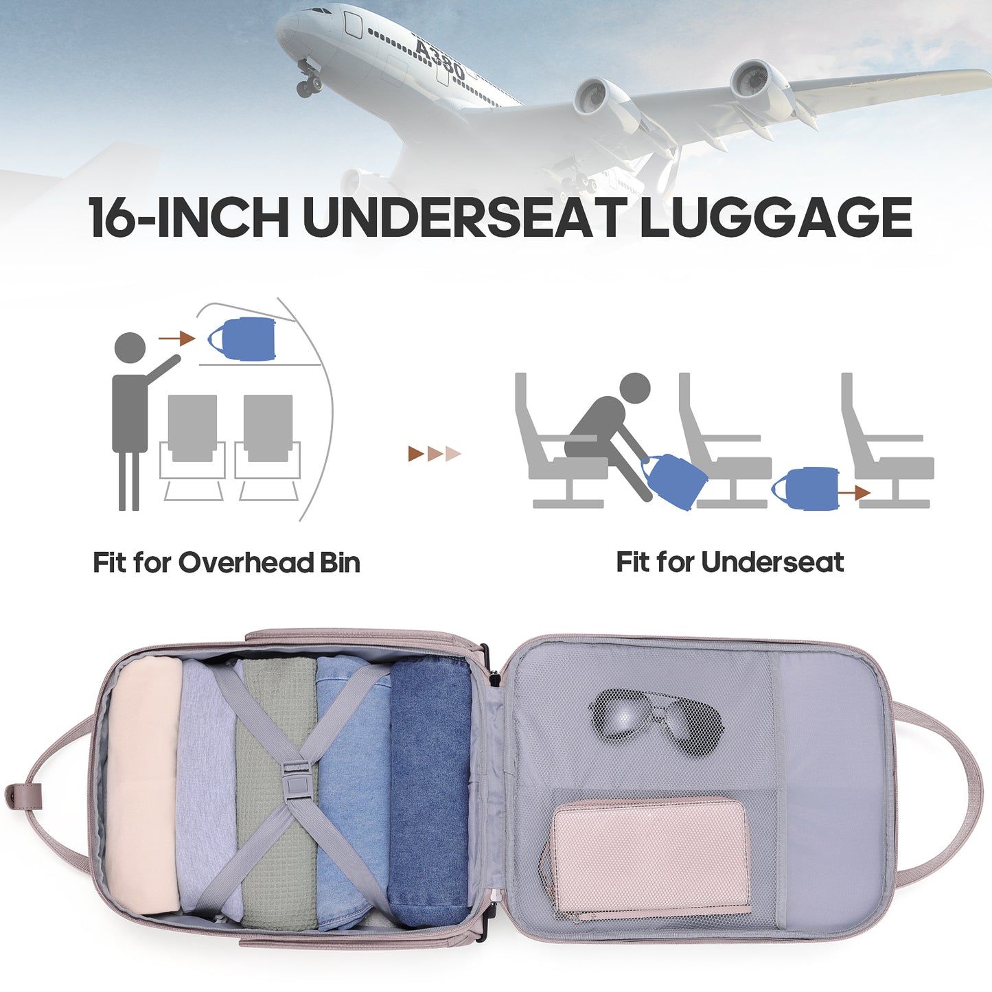 MIUSSE Underseat Carry on Luggage 16 Inch Soft Sided Luggage with Wheels and TSA Lock Airline Approved Small Suitcase for Men Women