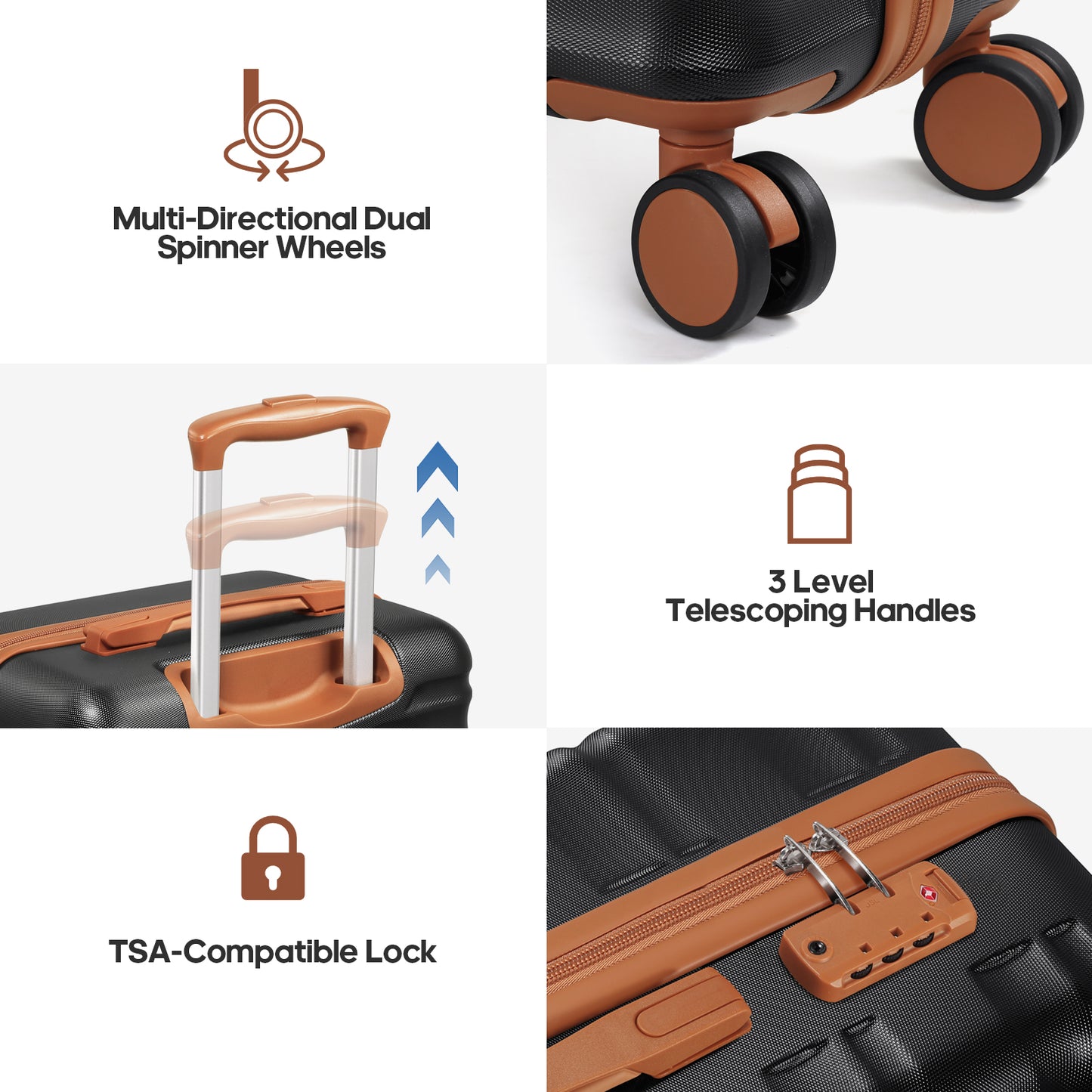 MIUSSE Carry On Luggae for Airplane, 20 Inch Carry On Suitcase with Spinner Wheels and TSA Lock, Hard Shell Luggage Sets 3 Piece with Travel Backpack