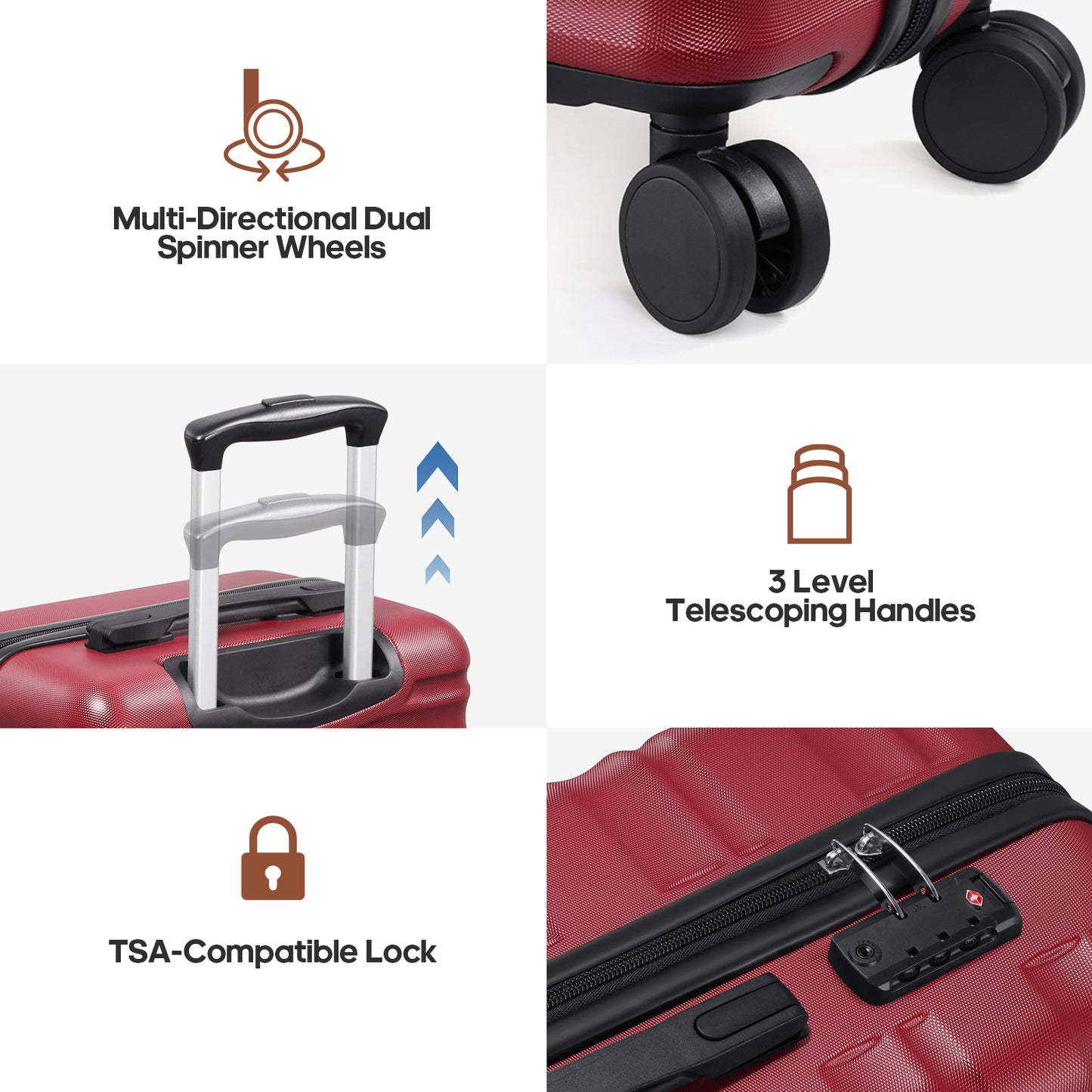 MIUSSE Carry On Luggae for Airplane, 20 Inch Carry On Suitcase with Spinner Wheels and TSA Lock, Hard Shell Luggage Sets 3 Piece with Travel Backpack