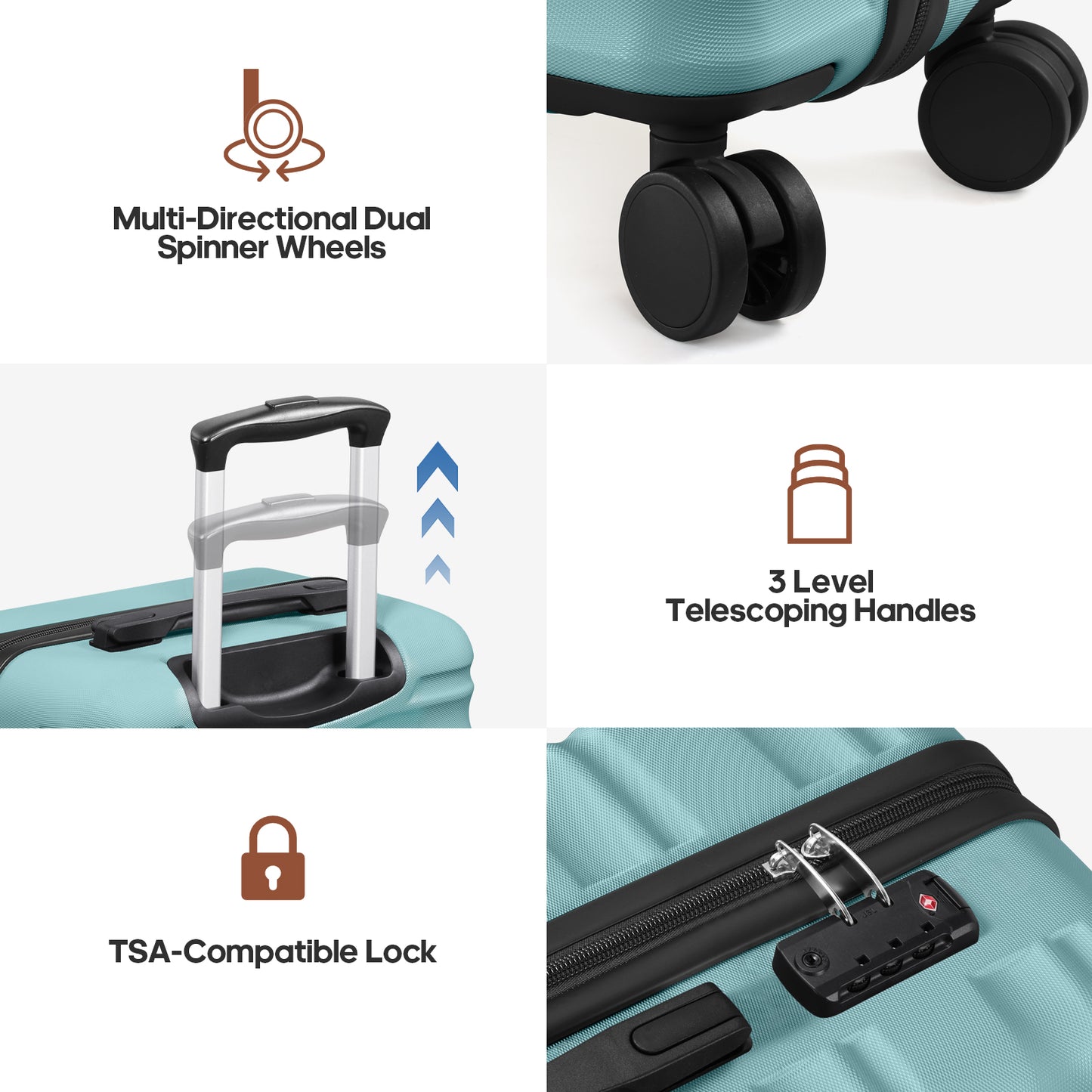 MIUSSE Carry On Luggae for Airplane, 20 Inch Carry On Suitcase with Spinner Wheels and TSA Lock, Hard Shell Luggage Sets 3 Piece with Travel Backpack