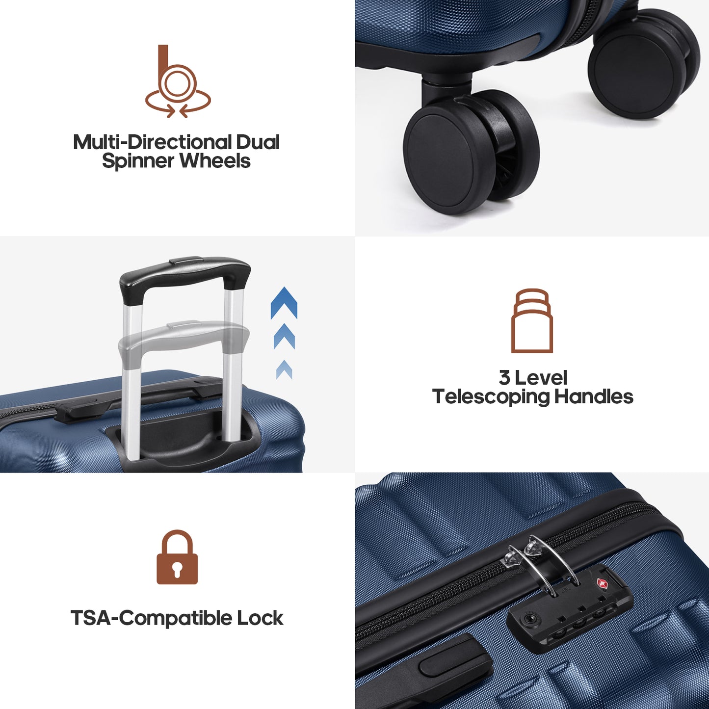 MIUSSE Carry On Luggae for Airplane, 20 Inch Carry On Suitcase with Spinner Wheels and TSA Lock, Hard Shell Luggage Sets 3 Piece with Travel Backpack