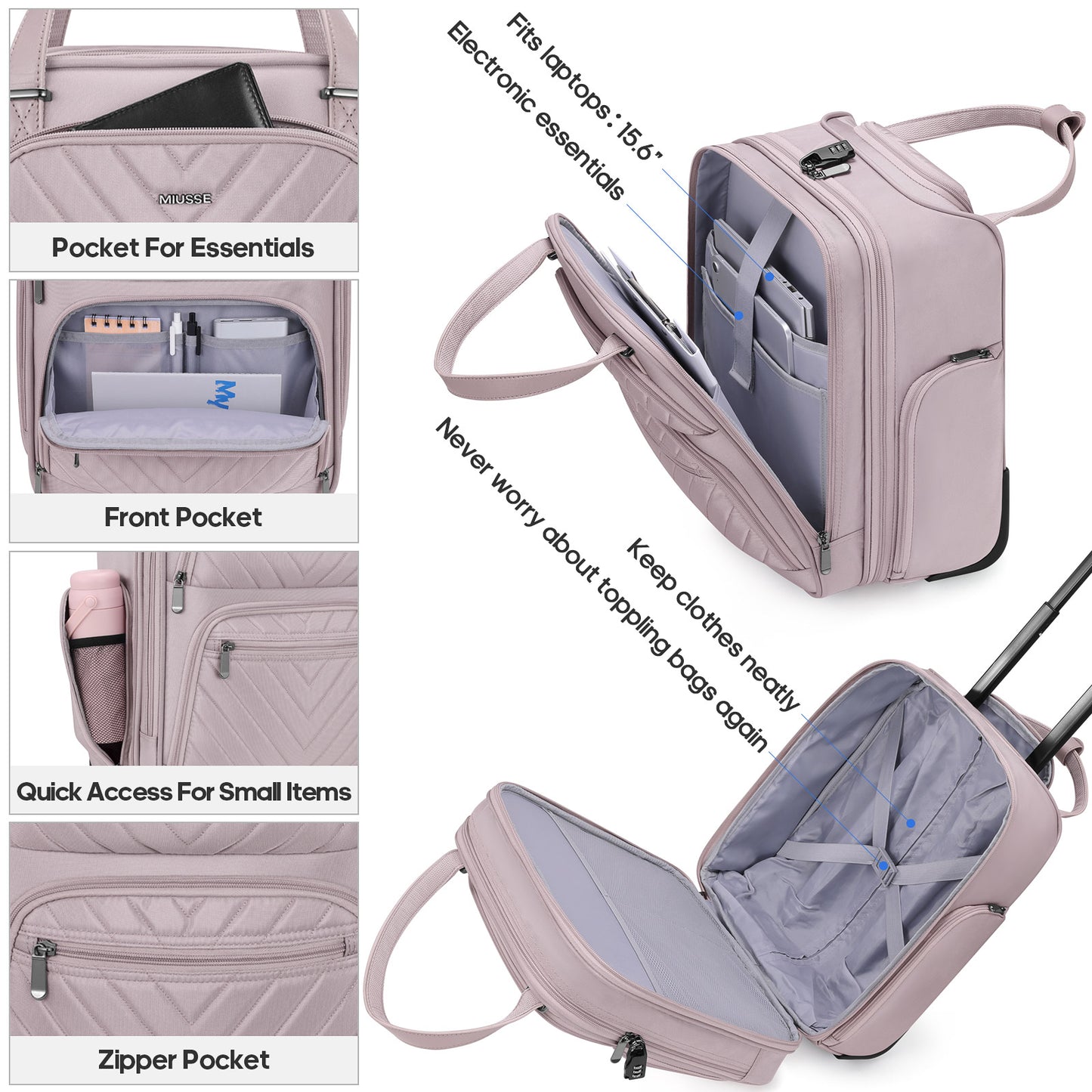 MIUSSE Underseat Carry on Luggage 16 Inch Soft Sided Luggage with Wheels and TSA Lock Airline Approved Small Suitcase for Men Women