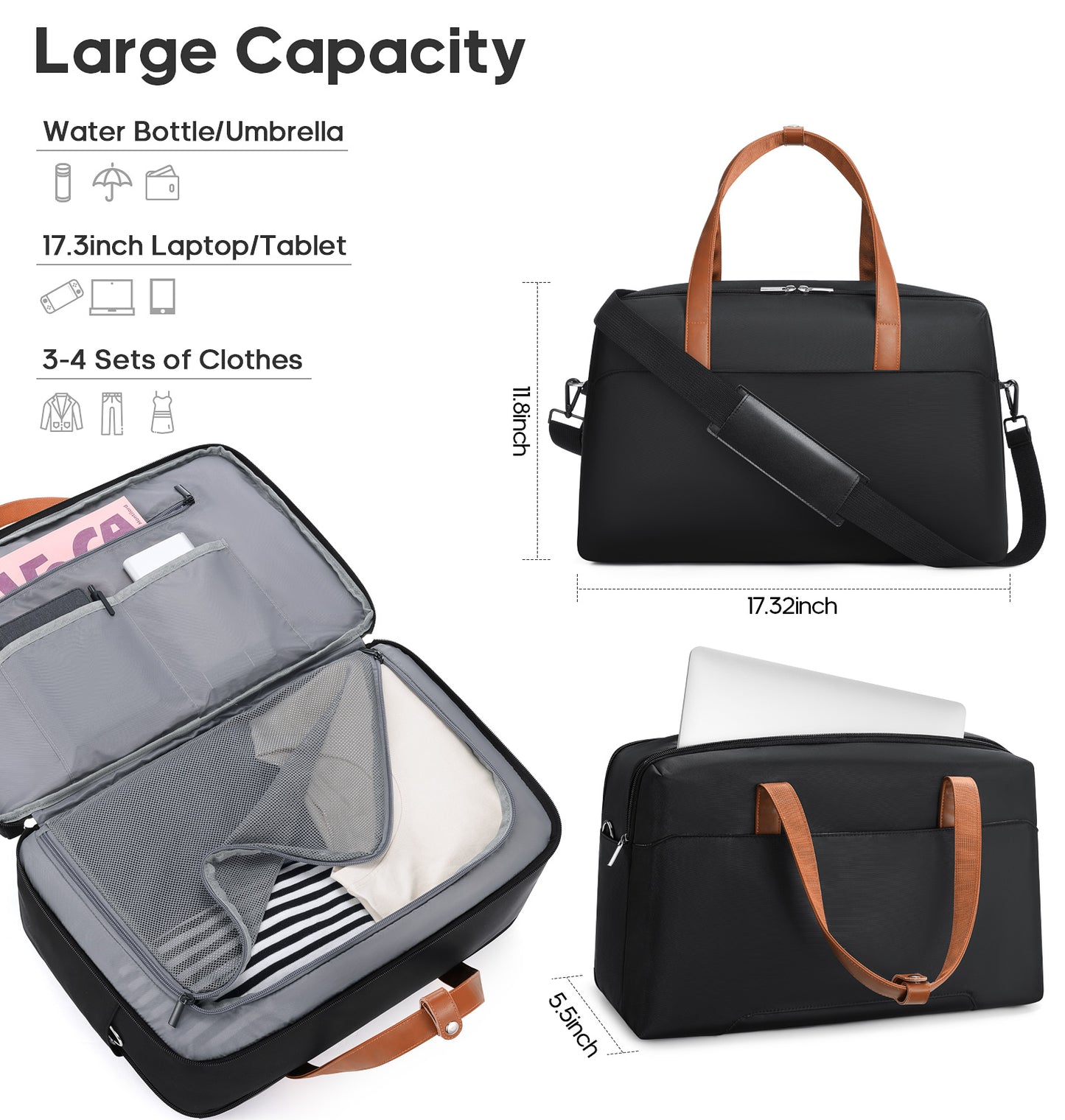 MIUSSE 5 Piece Luggage Set, Hardshell Lightweight Suitcase with TSA Lock Spinner Wheels, 100% PC Luggage Set 20in 24in 28in - Black