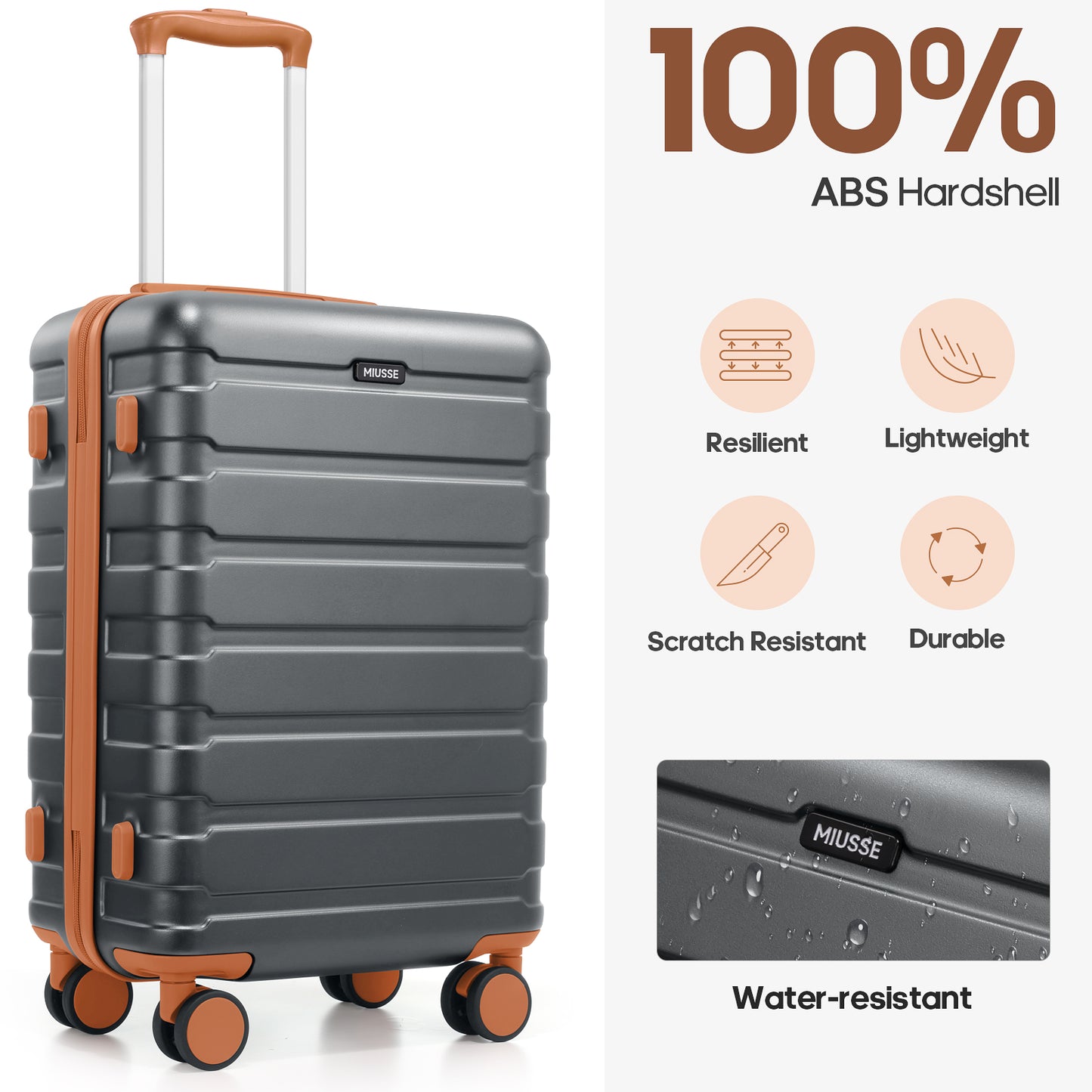 MIUSSE Carry on Luggage Set 3 Piece Hard Shell Luggage Sets with Spinner Wheels TSA Lock Carry on with Backpack Set
