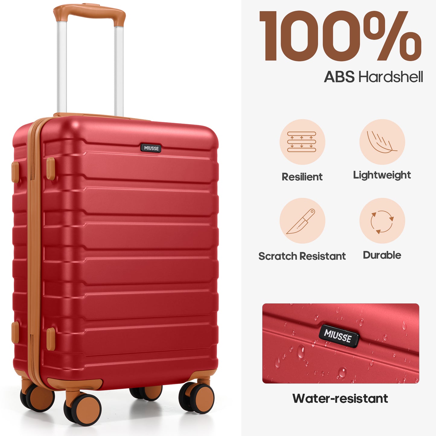 MIUSSE Carry on Luggage Set 3 Piece Hard Shell Luggage Sets with Spinner Wheels TSA Lock Carry on with Backpack Set