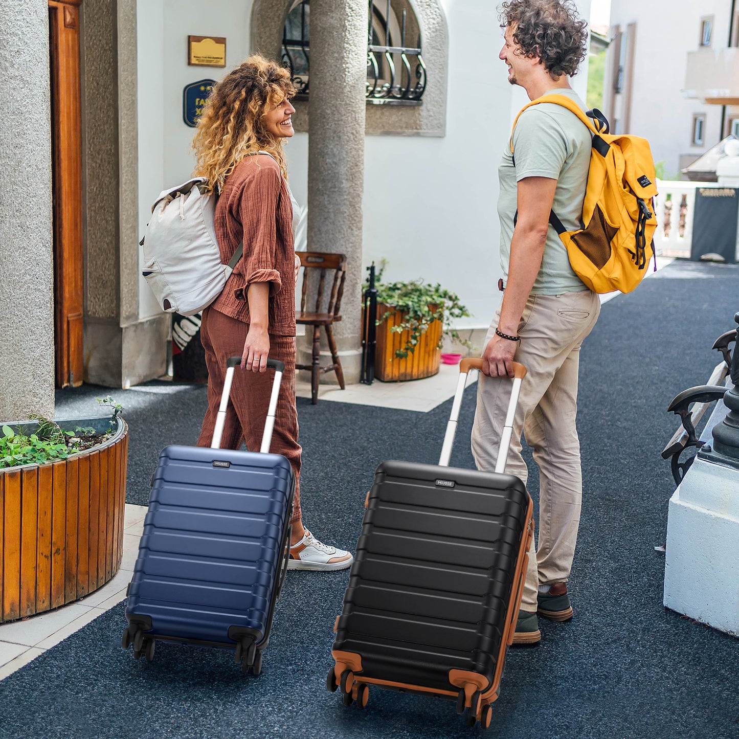 MIUSSE Hardshell Luggage Sets 3 Pieces, Hardside Lightweight Suitcase with Spinner Wheels and TSA Lock, Black Luggage Set 20in24in28in