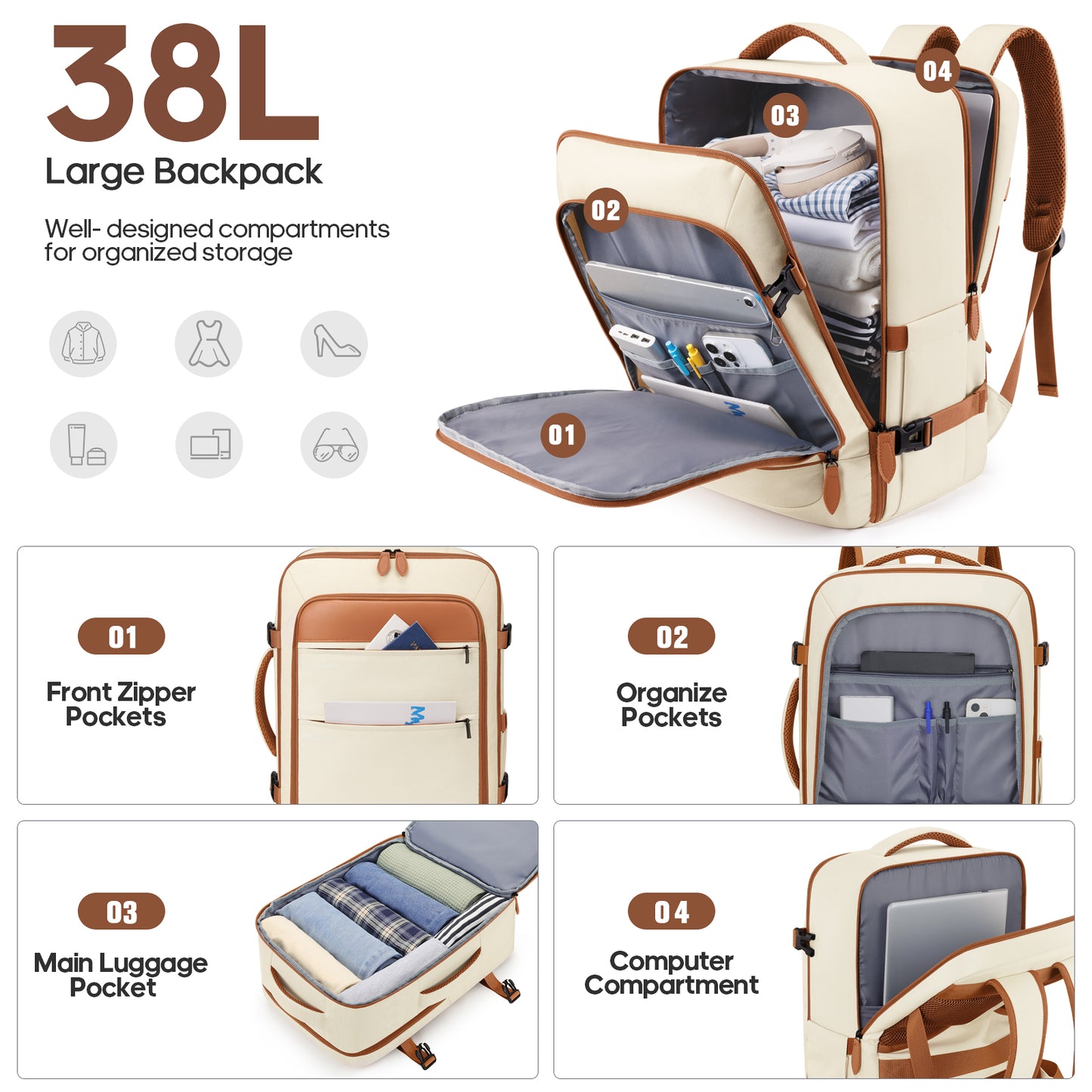 MIUSSE Hard Shell Luggage Sets 7 Pieces, 28/24/20 inch Suitcase Sets with Spinner Wheels & TSA Lock, Hard Case Luggage Set with Travel Backpack and Packing Cubes