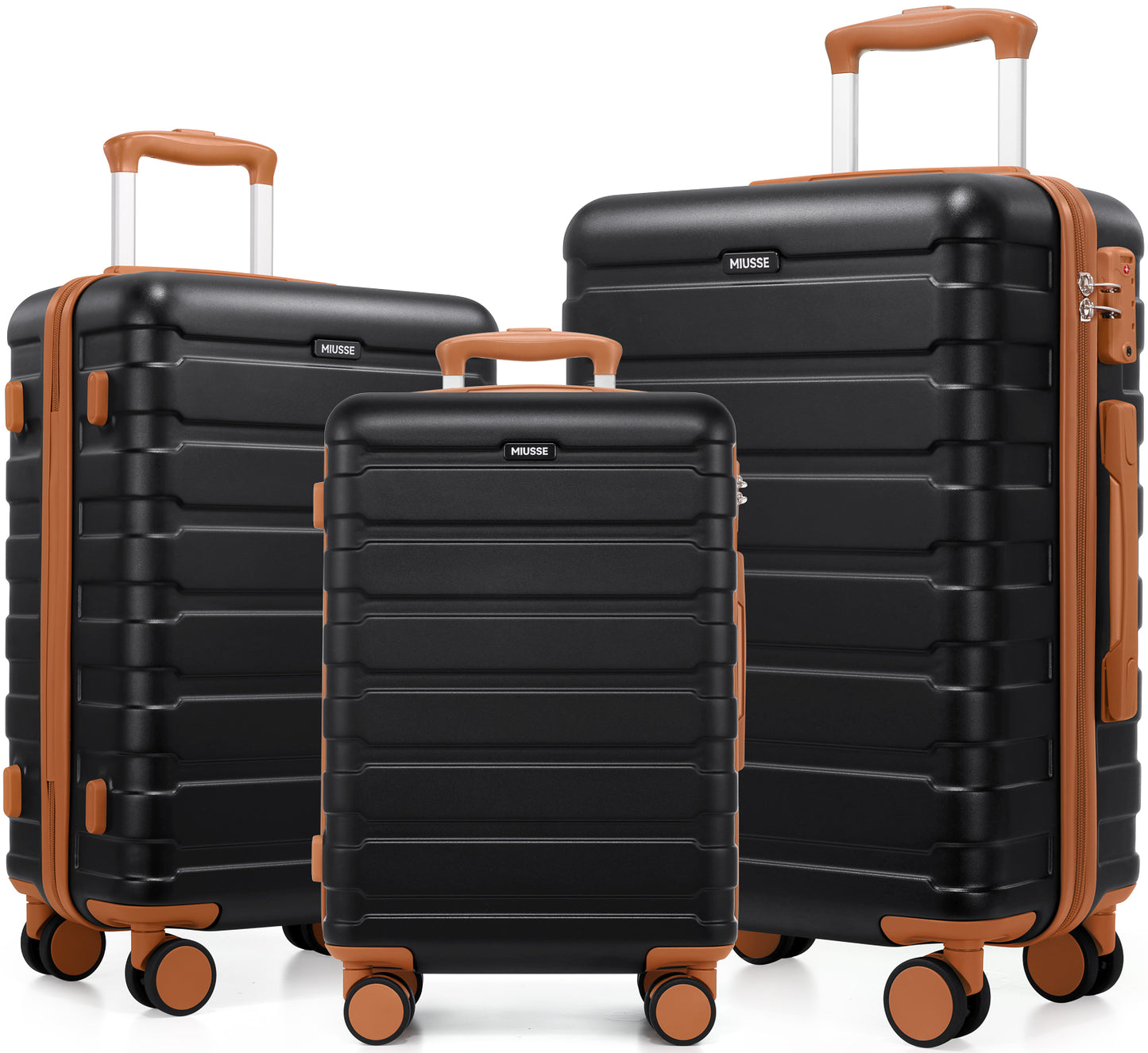 MIUSSE Hardshell Luggage Sets 3 Pieces, Hardside Lightweight Suitcase with Spinner Wheels and TSA Lock, Black Luggage Set 20in24in28in