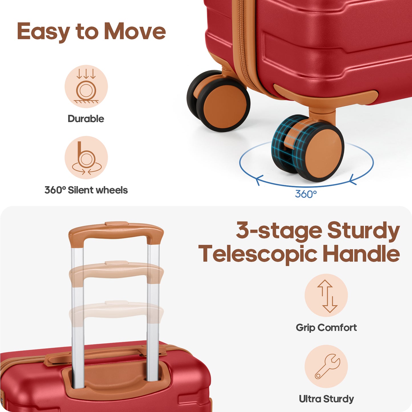 MIUSSE Carry on Luggage Set 3 Piece Hard Shell Luggage Sets with Spinner Wheels TSA Lock Carry on with Backpack Set