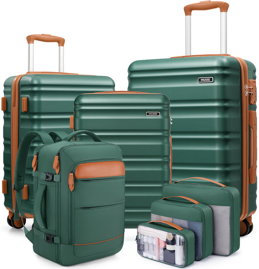 MIUSSE Hard Shell Luggage Sets 7 Pieces, 28/24/20 inch Suitcase Sets with Spinner Wheels & TSA Lock, Hard Case Luggage Set with Travel Backpack and Packing Cubes