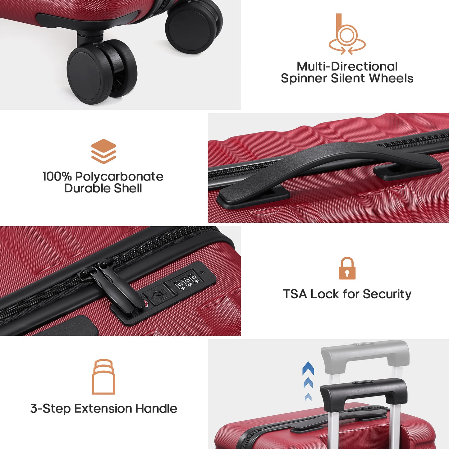 MIUSSE 5 Piece Luggage Set Expandable Hardside Luggage Sets with TSA Lock Spinner Wheels Poloycarbonate Carry On Luggage Suitcase