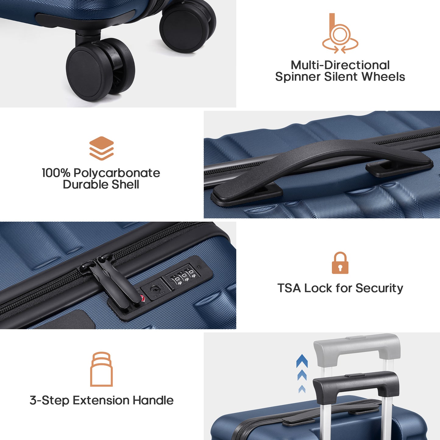 MIUSSE 5 Piece Luggage Set Expandable Hardside Luggage Sets with TSA Lock Spinner Wheels Poloycarbonate Carry On Luggage Suitcase
