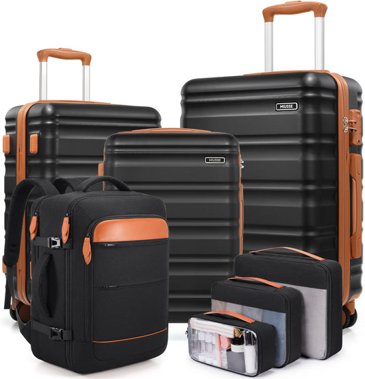 MIUSSE Hard Shell Luggage Sets 7 Pieces, 28/24/20 inch Suitcase Sets with Spinner Wheels & TSA Lock, Hard Case Luggage Set with Travel Backpack and Packing Cubes
