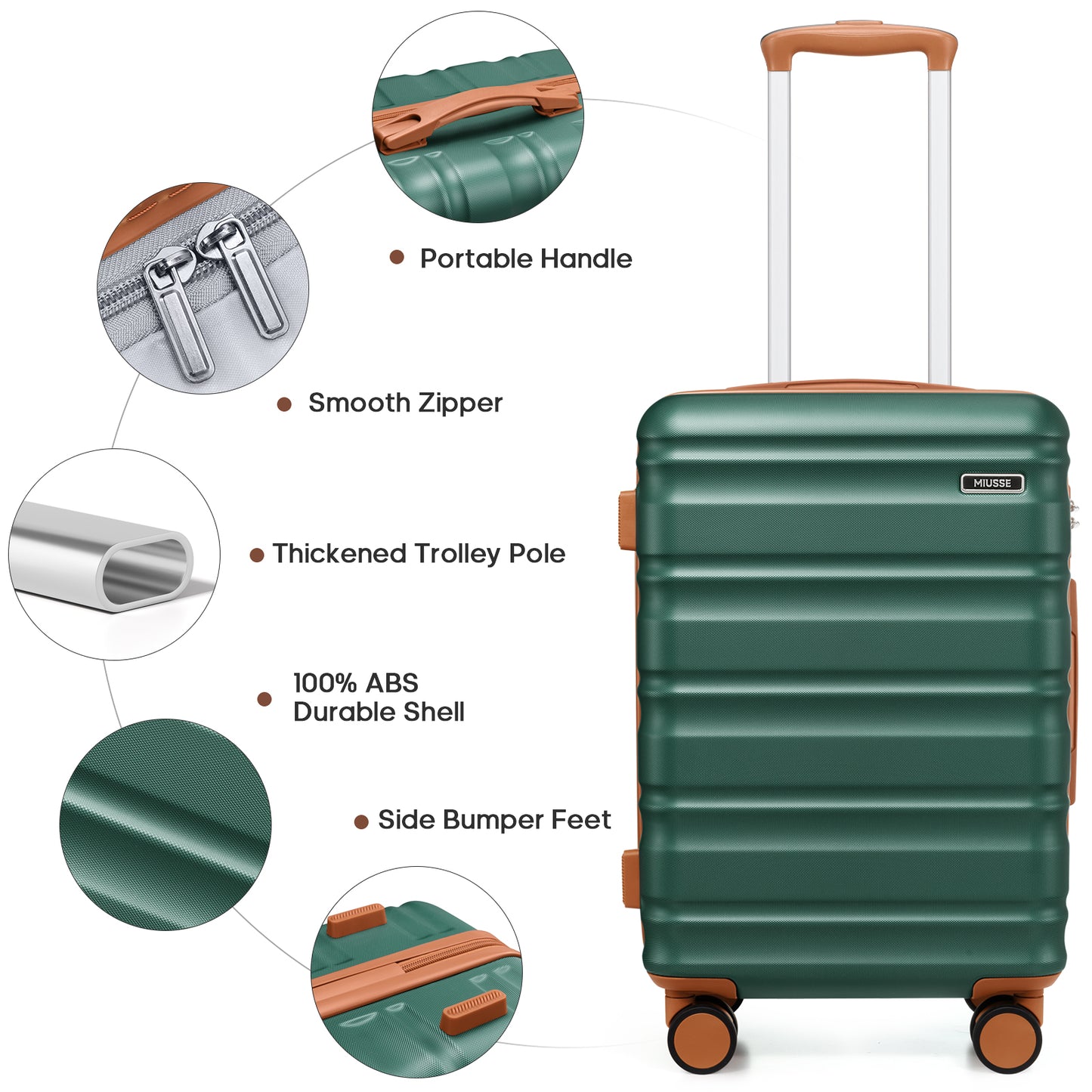 MIUSSE Hard Shell Luggage Sets 7 Pieces, 28/24/20 inch Suitcase Sets with Spinner Wheels & TSA Lock, Hard Case Luggage Set with Travel Backpack and Packing Cubes