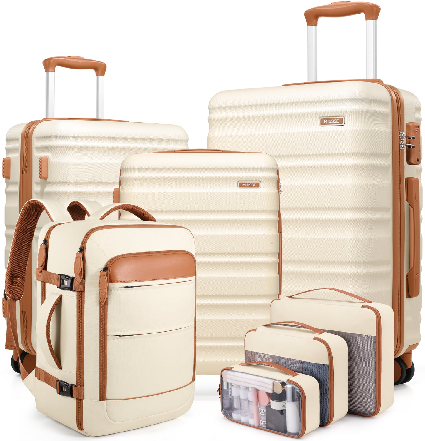 MIUSSE Hard Shell Luggage Sets 7 Pieces, 28/24/20 inch Suitcase Sets with Spinner Wheels & TSA Lock, Hard Case Luggage Set with Travel Backpack and Packing Cubes