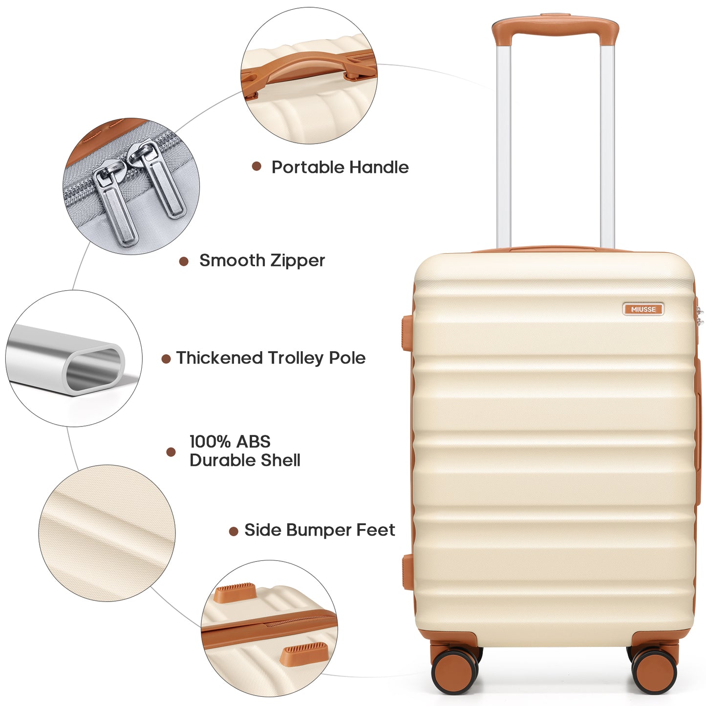 MIUSSE Hard Shell Luggage Sets 7 Pieces, 28/24/20 inch Suitcase Sets with Spinner Wheels & TSA Lock, Hard Case Luggage Set with Travel Backpack and Packing Cubes