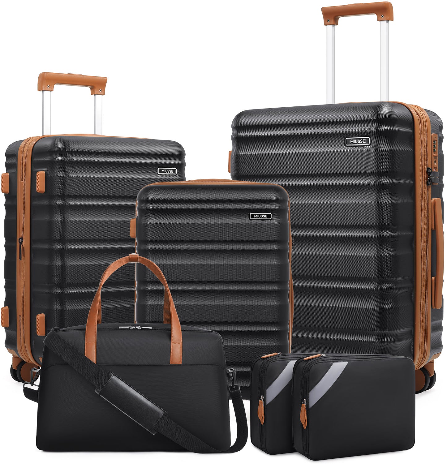 MIUSSE 5 Piece Luggage Set, Hardshell Lightweight Suitcase with TSA Lock Spinner Wheels, 100% PC Luggage Set 20in 24in 28in - Black