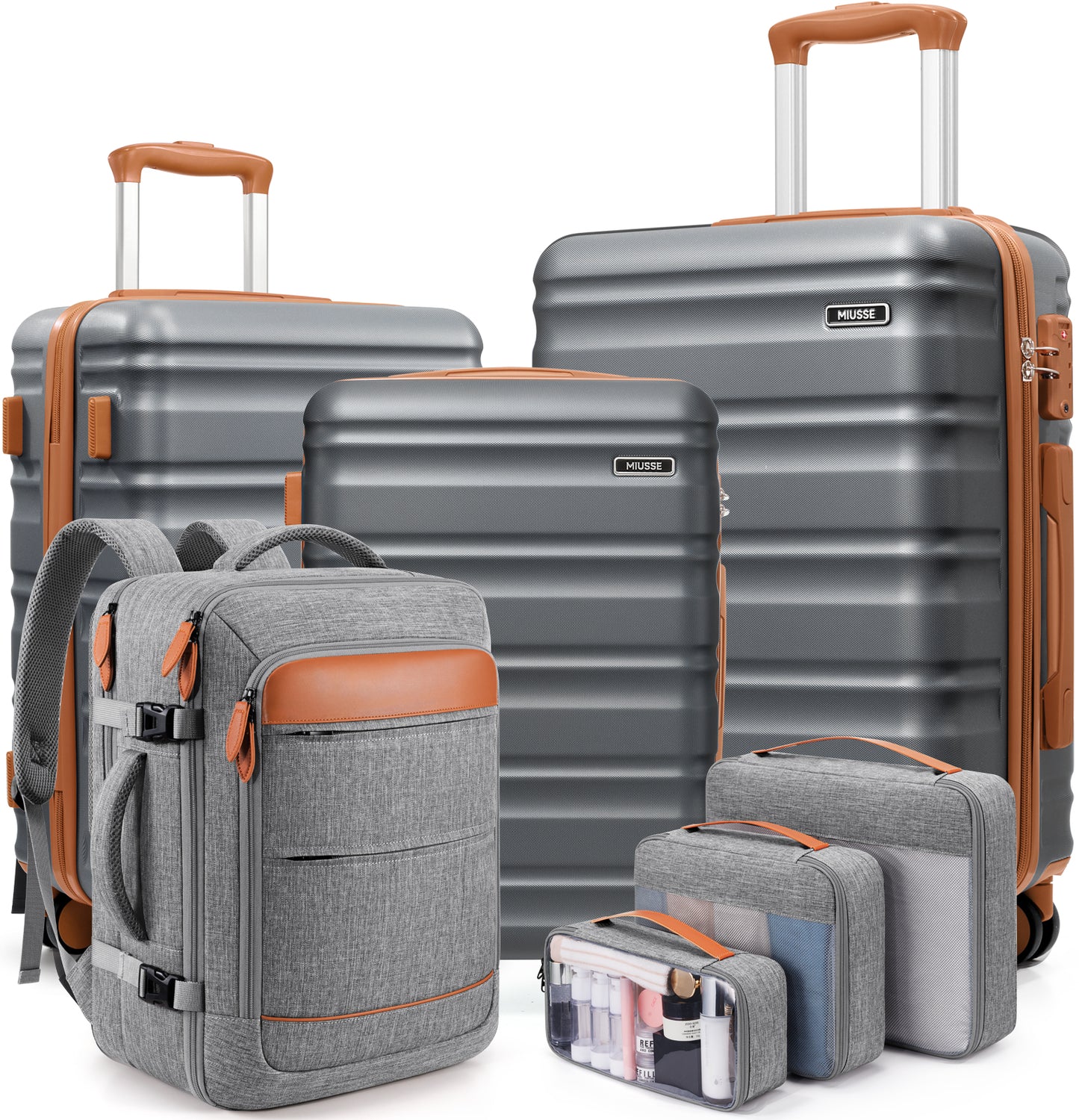 MIUSSE Hard Shell Luggage Sets 7 Pieces, 28/24/20 inch Suitcase Sets with Spinner Wheels & TSA Lock, Hard Case Luggage Set with Travel Backpack and Packing Cubes