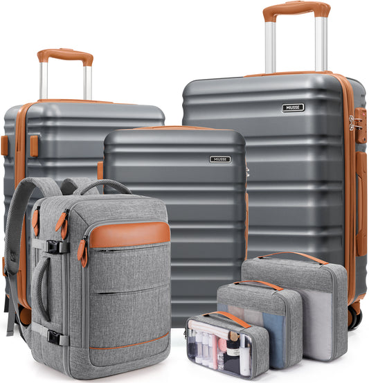 MIUSSE Hard Shell Luggage Sets 7 Pieces, 28/24/20 inch Suitcase Sets with Spinner Wheels & TSA Lock, Hard Case Luggage Set with Travel Backpack and Packing Cubes