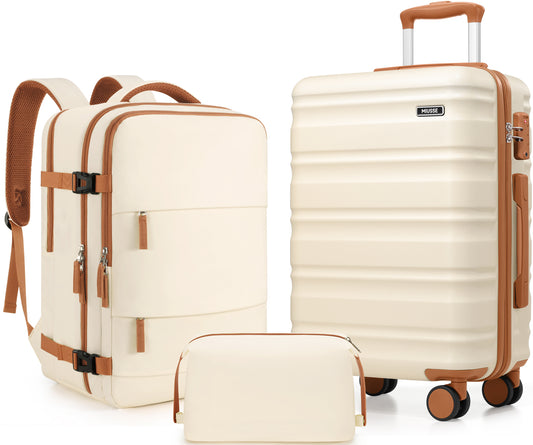 MIUSSE Carry On Luggae for Airplane, 20 Inch Carry On Suitcase with Spinner Wheels and TSA Lock, Hard Shell Luggage Sets 3 Piece with Travel Backpack