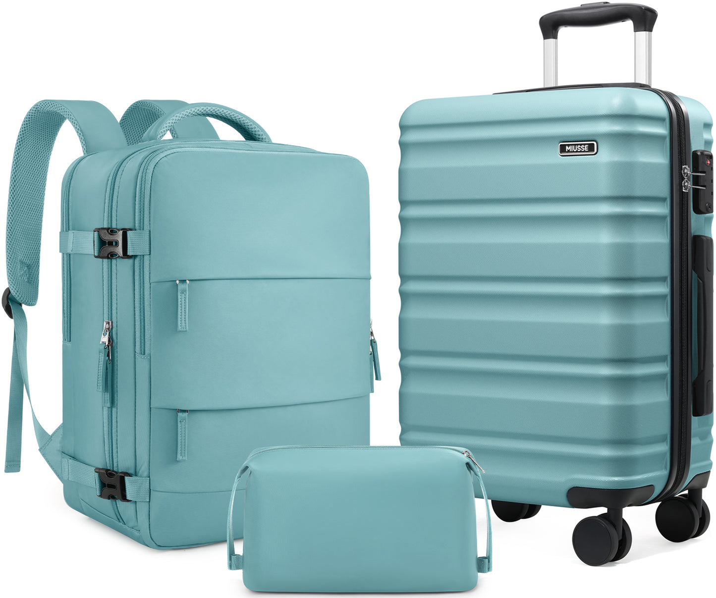MIUSSE Carry On Luggae for Airplane, 20 Inch Carry On Suitcase with Spinner Wheels and TSA Lock, Hard Shell Luggage Sets 3 Piece with Travel Backpack