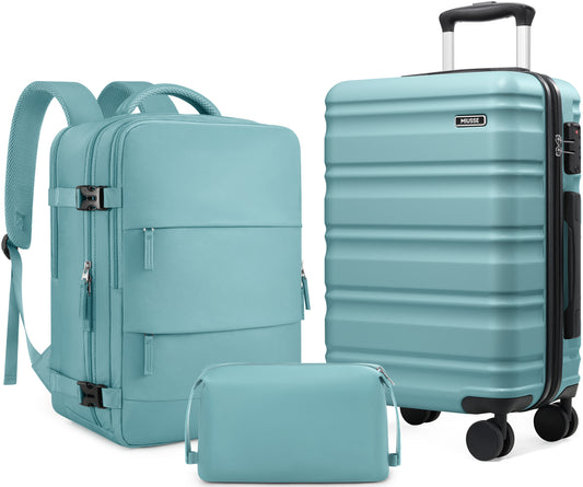 MIUSSE Carry On Luggae for Airplane, 20 Inch Carry On Suitcase with Spinner Wheels and TSA Lock, Hard Shell Luggage Sets 3 Piece with Travel Backpack