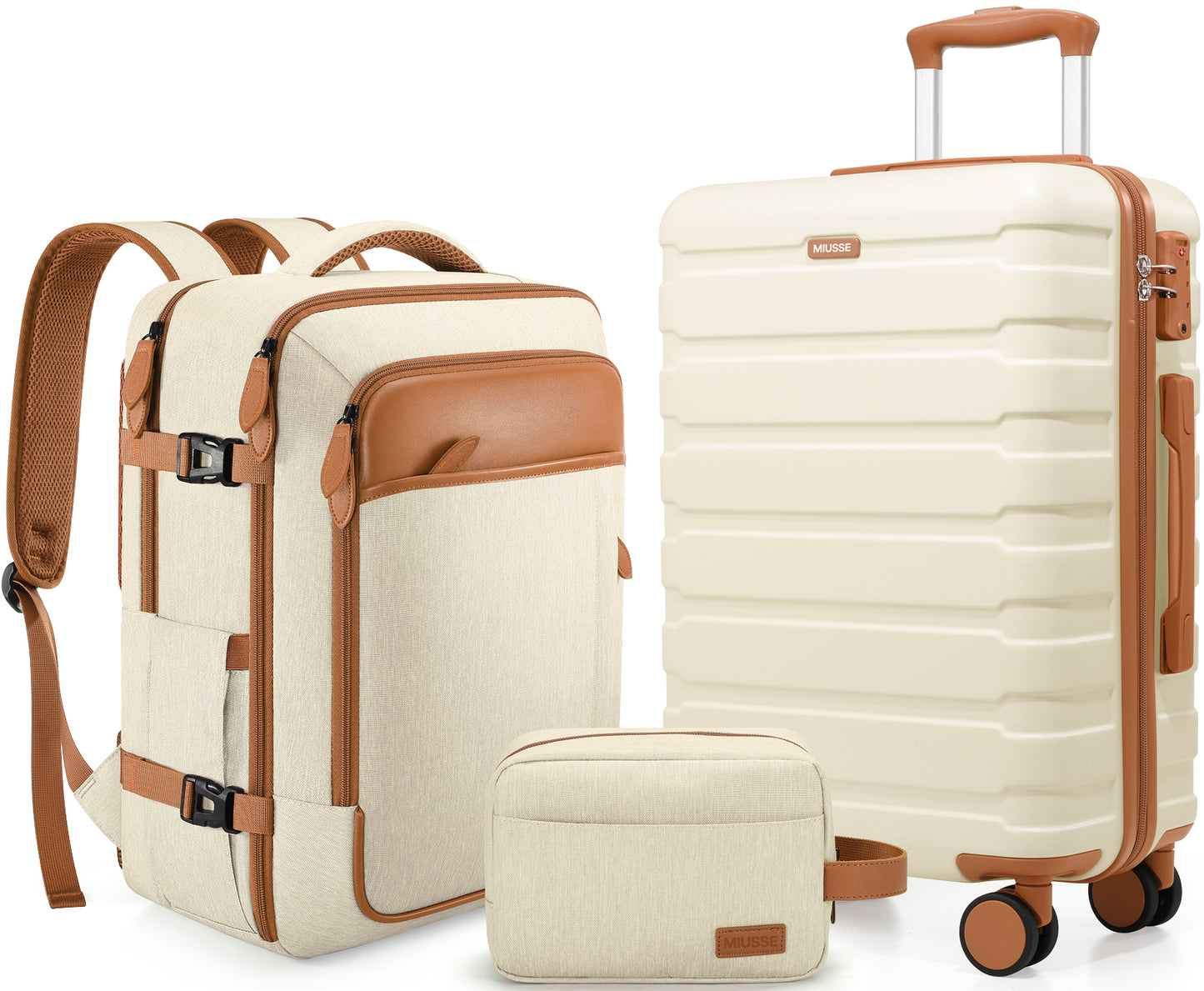 MIUSSE Hard Shell Luggage Sets 3 Piece, Luggage with Backpack Set, 20 Inch Hardside Suitcase with Spinner Wheels and TSA Lock, Carry On Suitcase With Travel Backpack for Men Women