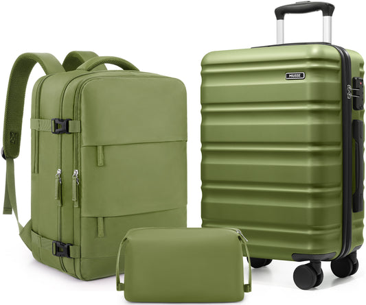 MIUSSE Carry On Luggae for Airplane, 20 Inch Carry On Suitcase with Spinner Wheels and TSA Lock, Hard Shell Luggage Sets 3 Piece with Travel Backpack