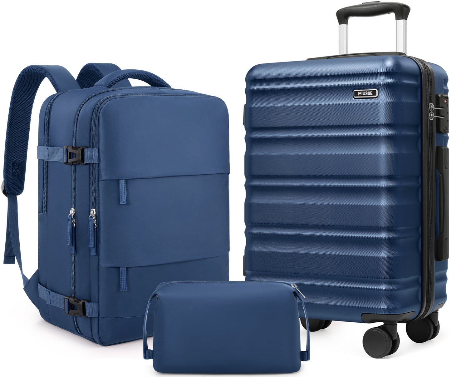 MIUSSE Carry On Luggae for Airplane, 20 Inch Carry On Suitcase with Spinner Wheels and TSA Lock, Hard Shell Luggage Sets 3 Piece with Travel Backpack