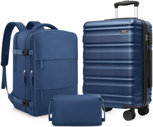 MIUSSE Carry On Luggae for Airplane, 20 Inch Carry On Suitcase with Spinner Wheels and TSA Lock, Hard Shell Luggage Sets 3 Piece with Travel Backpack