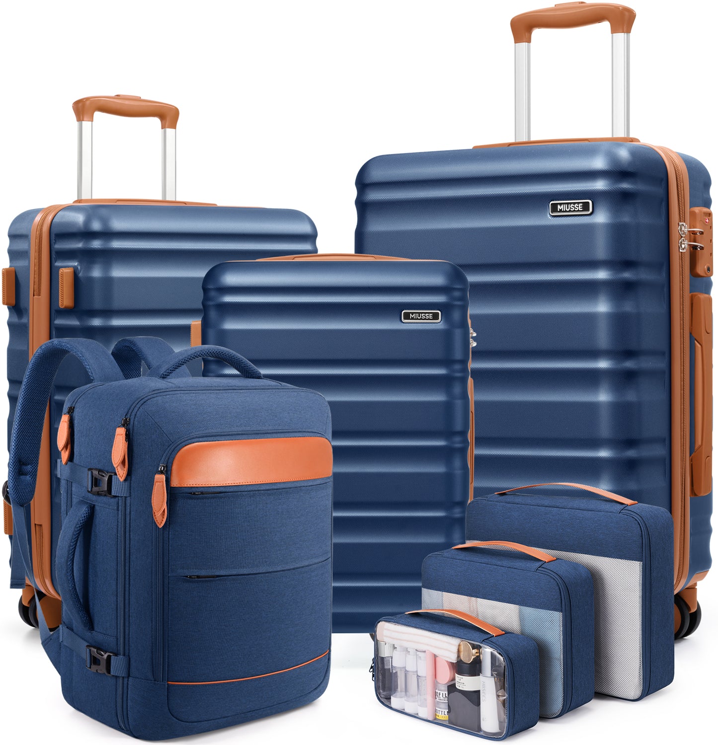 MIUSSE Hard Shell Luggage Sets 7 Pieces, 28/24/20 inch Suitcase Sets with Spinner Wheels & TSA Lock, Hard Case Luggage Set with Travel Backpack and Packing Cubes