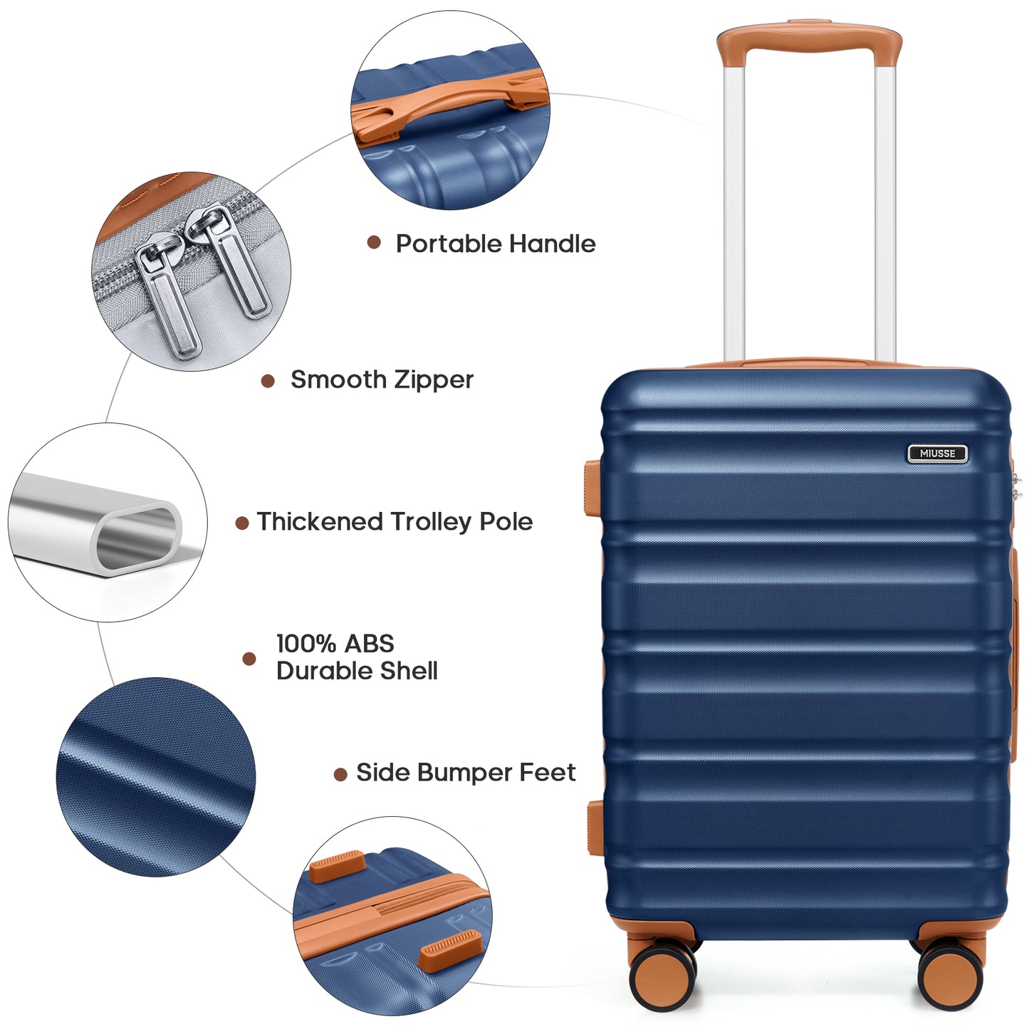 MIUSSE Hard Shell Luggage Sets 7 Pieces, 28/24/20 inch Suitcase Sets with Spinner Wheels & TSA Lock, Hard Case Luggage Set with Travel Backpack and Packing Cubes